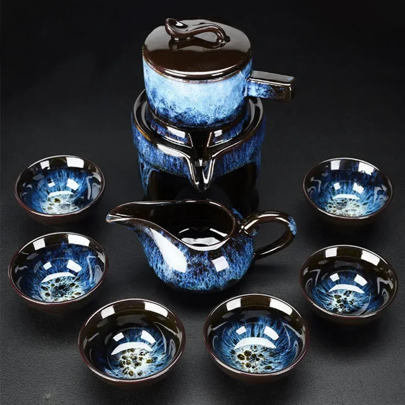 8 Pcs Set Semi Automatic Tea Sets Chinese  Ceramic Purple Clay Tea Set  Tea Cup The Kung Fu Teapot Set