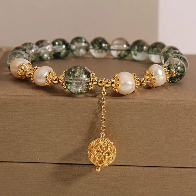 Fashion Green Crystal Bracelet Luxury Women's Rose Pendant Beaded Charm Bangles Birthday Wedding Party Jewelry Gift Wholesale