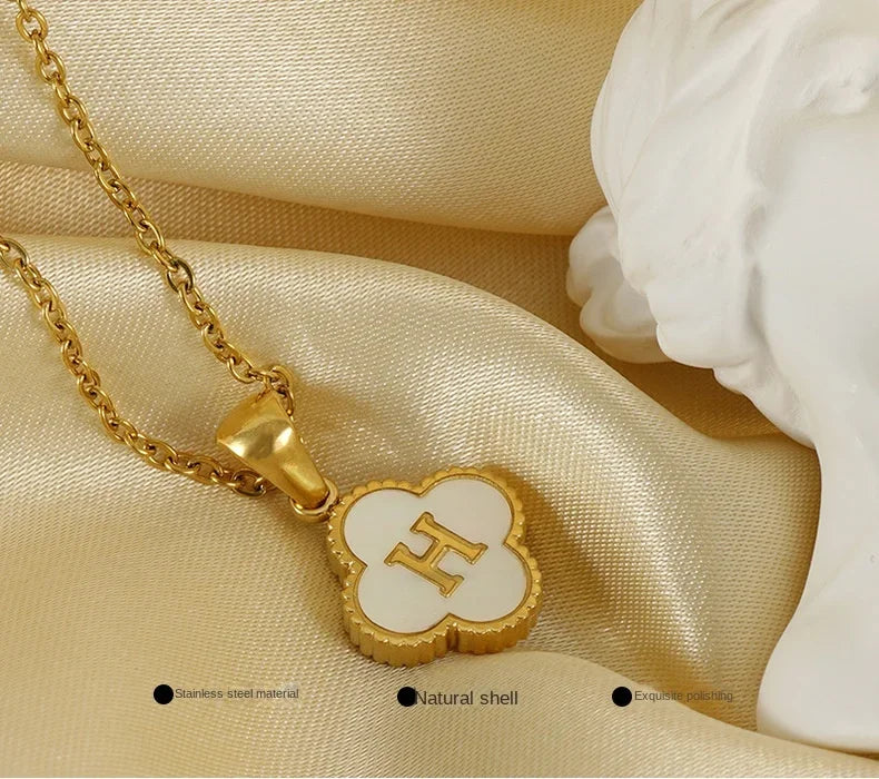 Gifts for Party Guests Stainless Steel Pendant with Initial Letter Lucky Shell Gold Color Necklace for Women Jewelry Gift