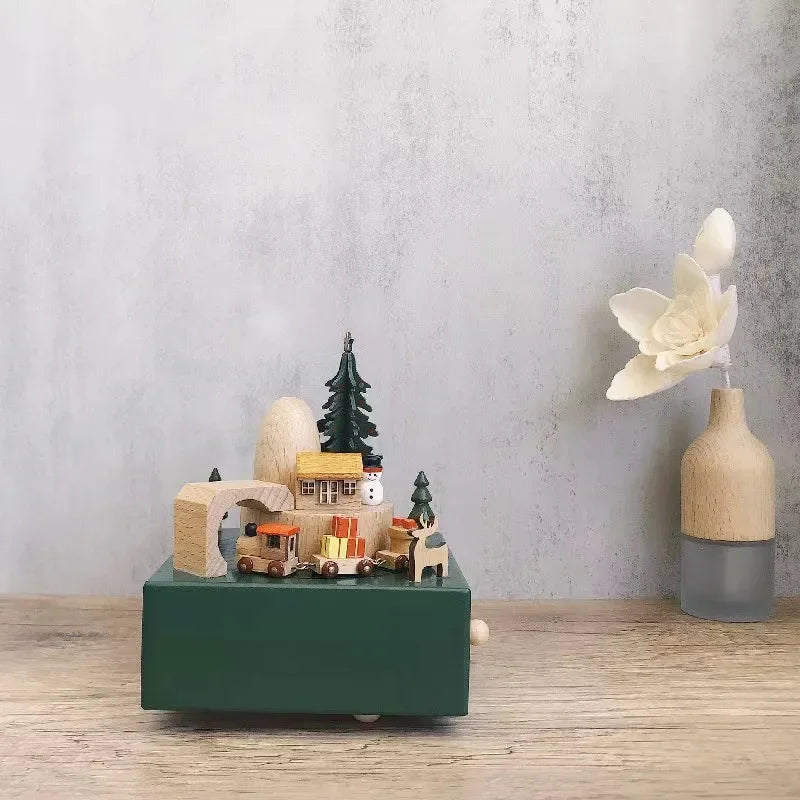 Wooden Carousel Music Box Ornaments Rotatable Hand-cranked DIY Handmade Birthday Christmas Gift Children’s Toys 크리스마스 뮤직 오르골