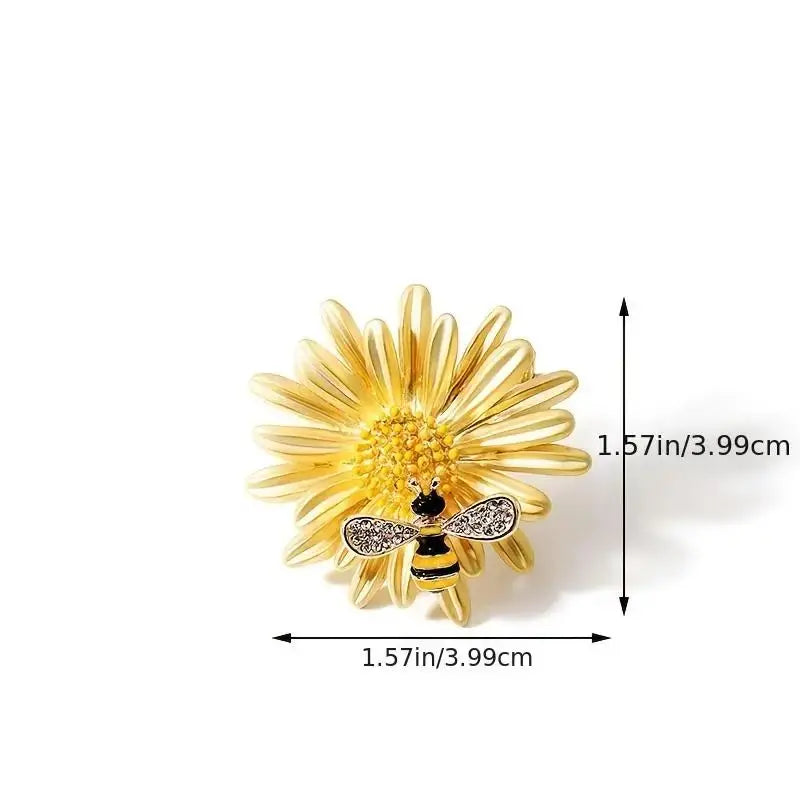 Trendy Sunflower Bee Alloy Zirconia Brooches For Women Girls Gold Color Flower Metal Crystal Jewelry Party Birthday Daily