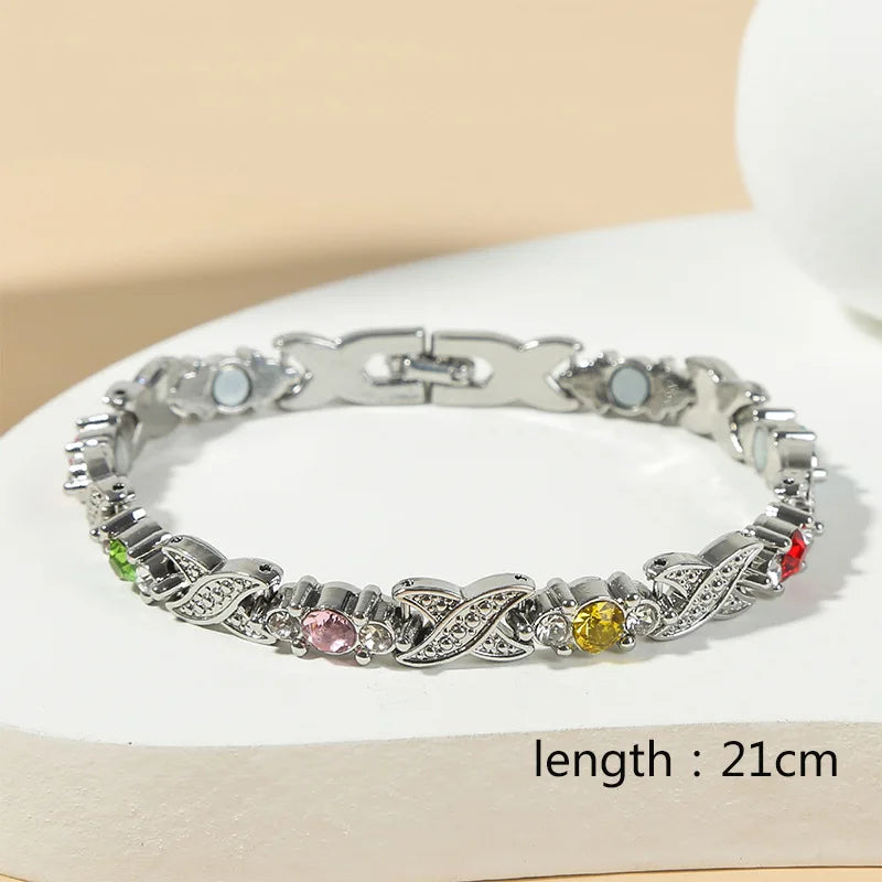 Arthritis Healthy Therapy Energy Hologram Germanium Copper Color Anklets Magnetic Crystal Bracelets for Women Rhinestone Jewelry