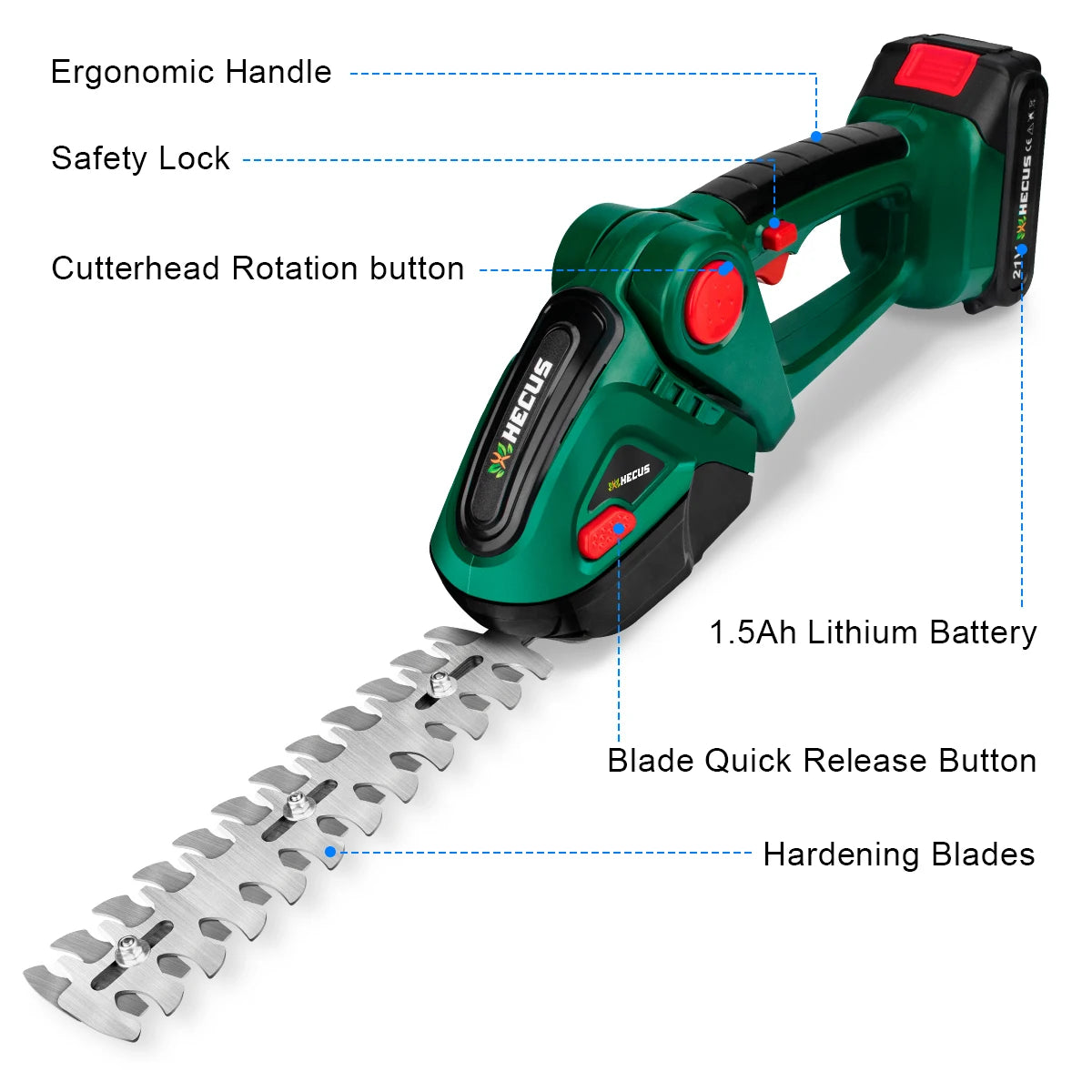 HECUS 2 in 1 Electric Hedge Trimmer 20000rpm Handheld Household Lawn Mower Garden Scissors Power Tool For Makita 18V Battery