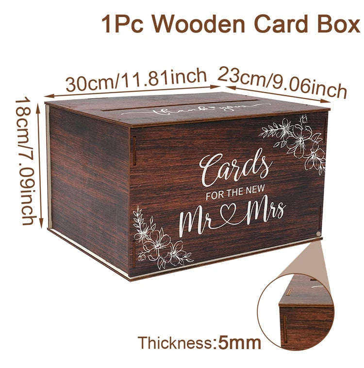 Wedding Card Box with Lid Wood Gift Card Box for Wedding Reception Rustic Envelope Money Box DIY Rustic Wedding Party Supplies