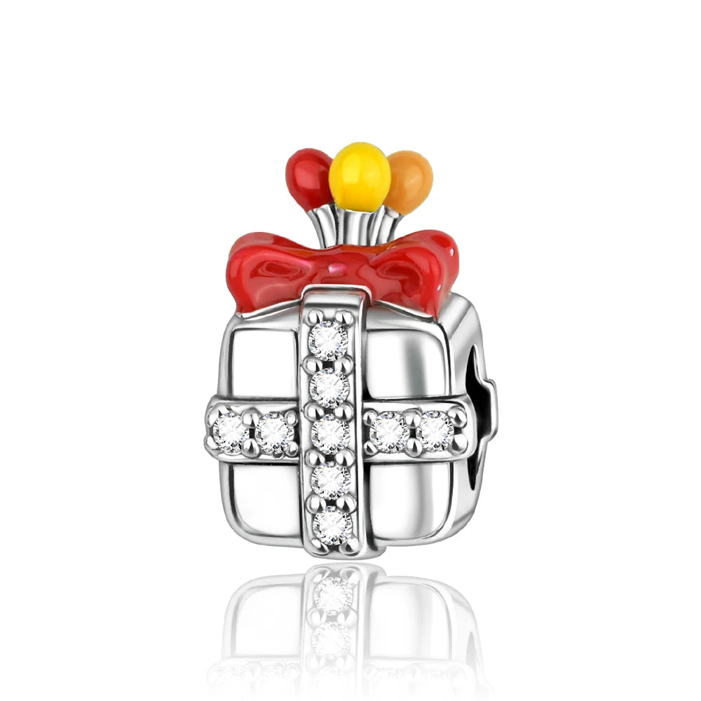Christmas Series 925 Sterling Silver Gift Box Elk Crystal Ball Love Hot Air Balloon Charms Fit DIY Bracelet Necklace Holiday