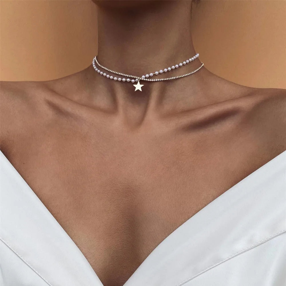 Bohemian Multilayer Handmade Mixed Chain For Woman Fashion Necklaces Water Droplet Crystal Pendant Jewelry Gift 2023 New