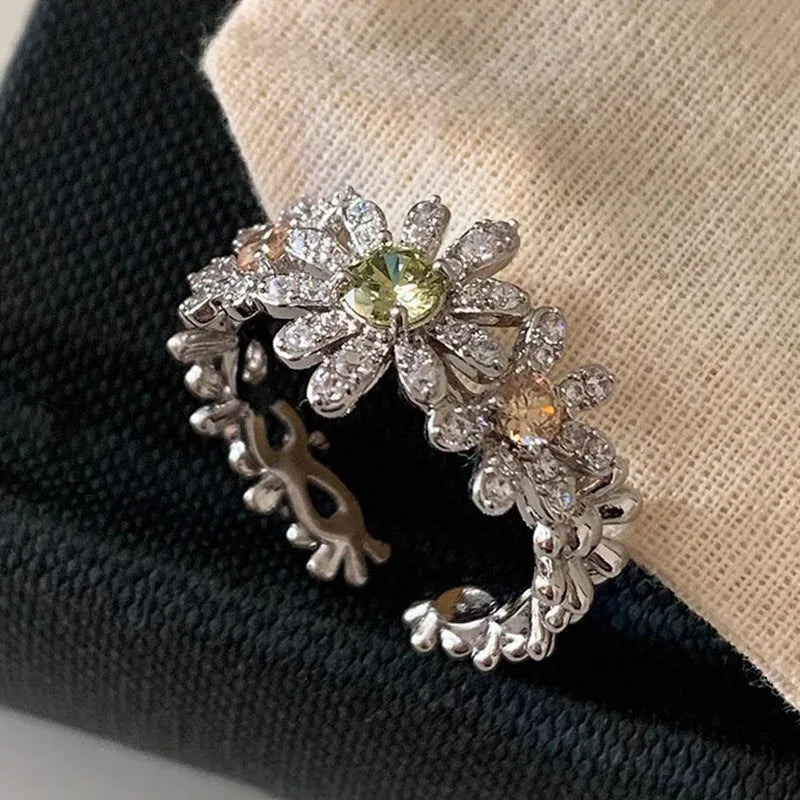 PANJBJ 925 Sterling Silver Flower Rings For Women Zircon Design Fashion Sweet Romantic Jewelry Gift Dropshipping