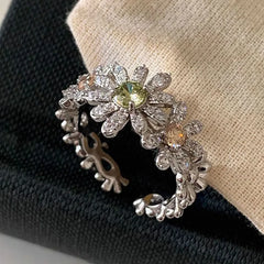 PANJBJ 925 Sterling Silver Flower Rings For Women Zircon Design Fashion Sweet Romantic Jewelry Gift Dropshipping