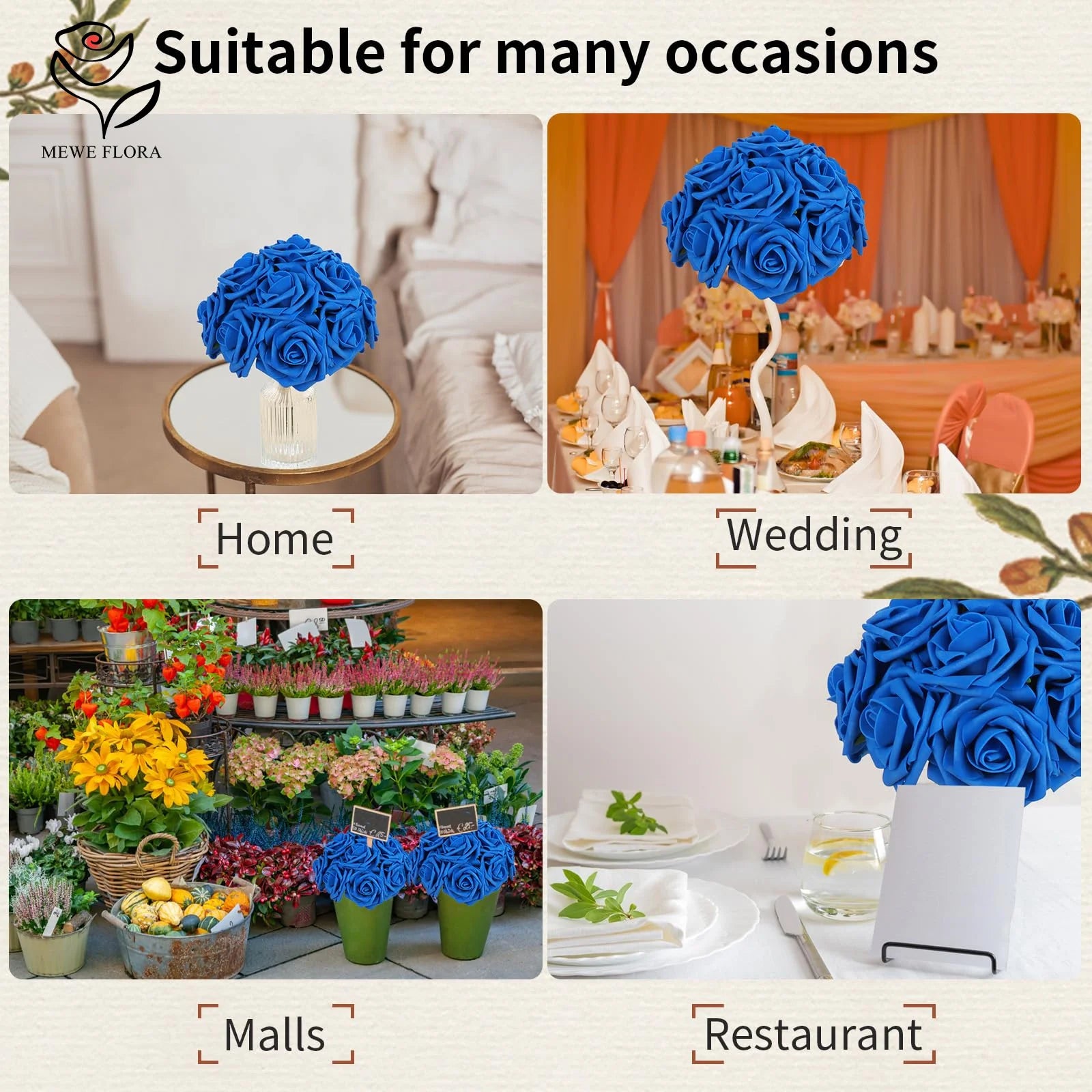 30pcs Artificial Blue Rose Flowers Fake Foam Roses With Stems Wedding Party DIY Decoration Faux Flower Boho Home Room Vase Decor