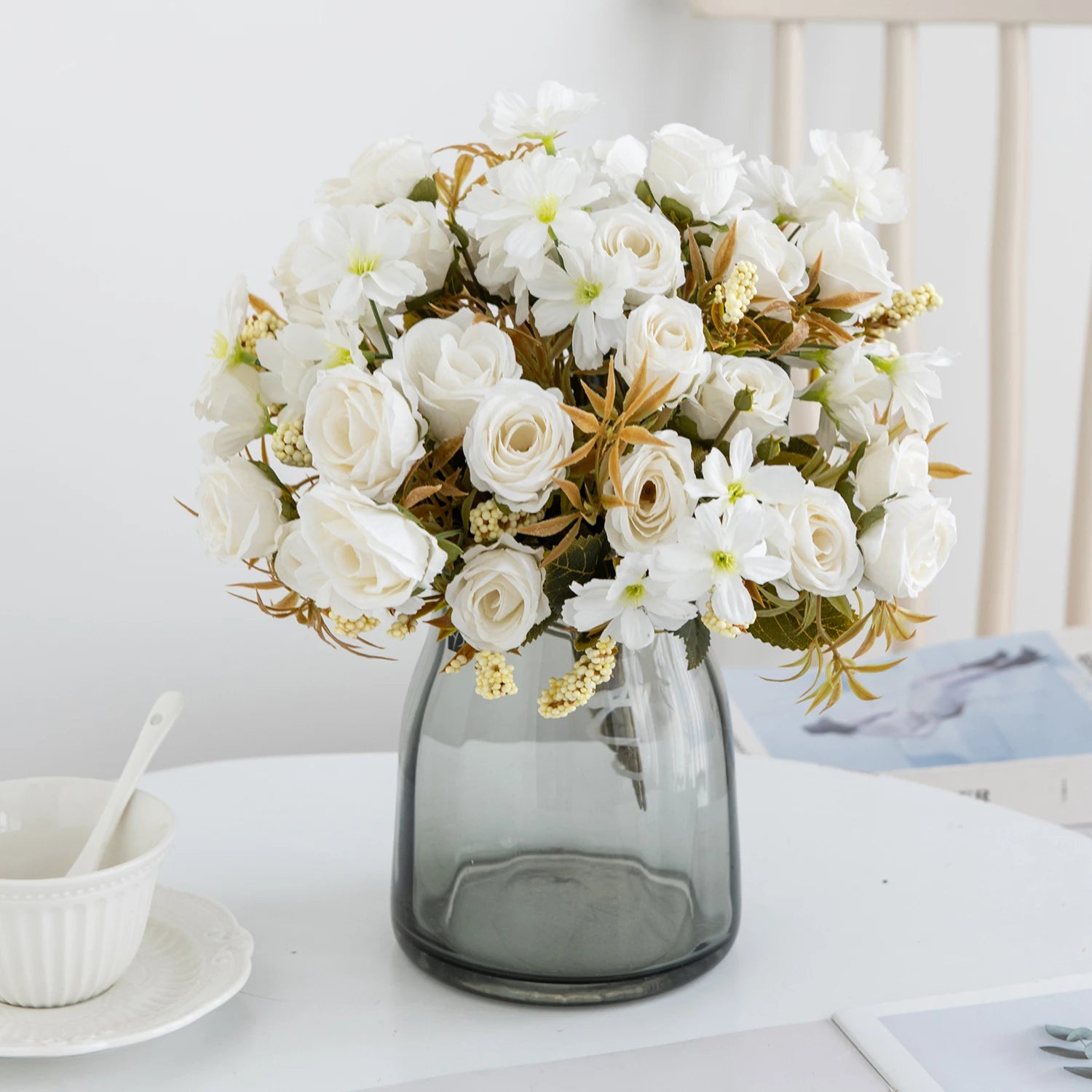 Artificial Flower Silk Rose Christmas Home flowervase Decor Bonsai Room Wedding Bride Bouquet yard  festival Party Diy Hot sale