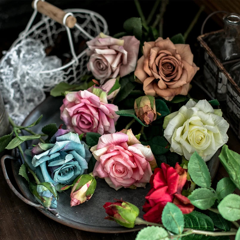 Artificial Flowers Big Silk Pink Roses New Beautiful Branch Vases for Decoration Home Wedding Retro Autumn Fake Plants Festival