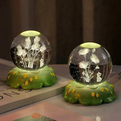 Carved Rose Carnation Flower Crystal Ball Small Night Lamp Home Warm Small Ornaments Birthday Gift Gift