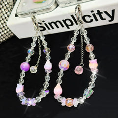 Crystal Flower Buds Fine Sparkling Beads Bag Accessories Keychains Hanging Ropes For Mobile Phone Bracelets Small Gifts