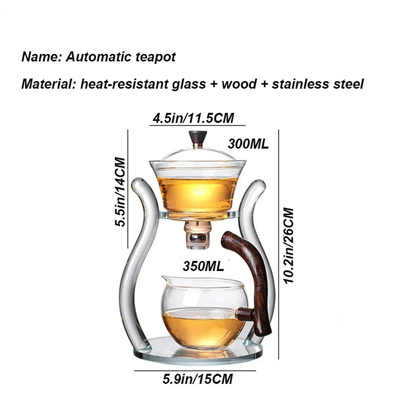 Lazy Kungfu Glass Tea Set Magnetic Water Diversion Rotating Cover Bowl Semi-Automatic Glass Teapot Suit (Glass teapot)