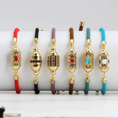 Enamel Tube Spacer Colored Zircon Beads Charm Bracelet For Women Adjustable Leaf Buckle Pull Rope Boho Summer Beach Jewelry Gift
