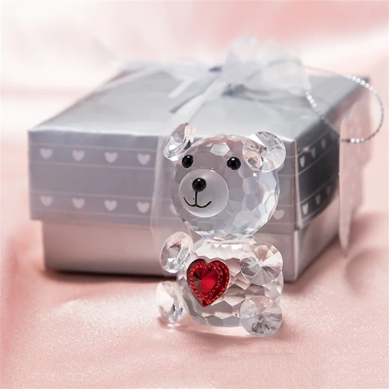 Crystal Bear Figurine with Love Heart, Art Craft Table Ornament Home Wedding Decoration, Romantic Valentine's Day, Friend Gifts