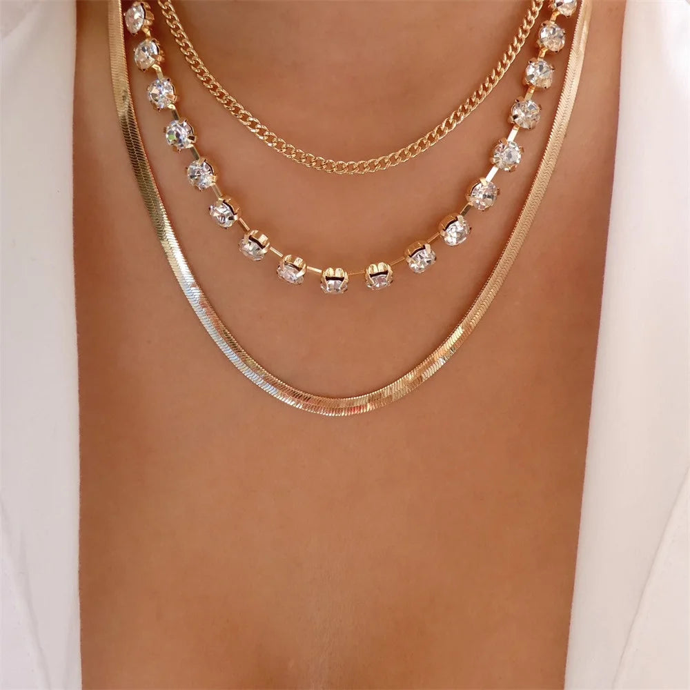 Bohemian Multilayer Handmade Mixed Chain For Woman Fashion Necklaces Water Droplet Crystal Pendant Jewelry Gift 2023 New