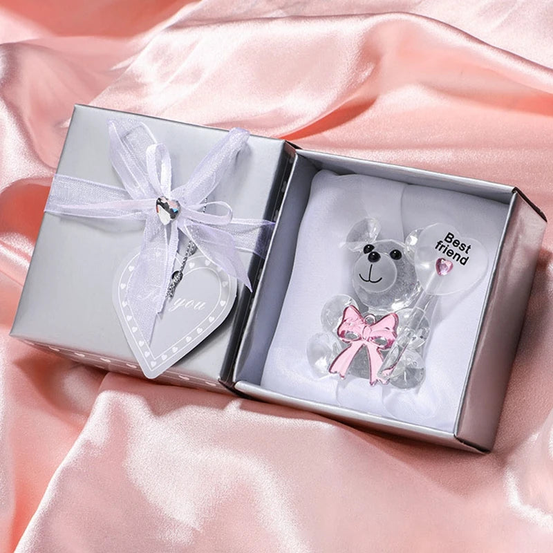 Valentines Day Gift I Love You Crystal Bear Artificial Rose Flowers Teacher Mothers Day Wedding Birthday Party Gifts for guests
