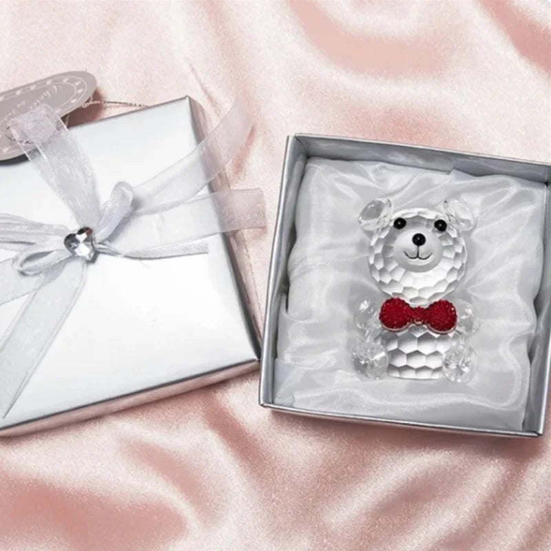 Crystal Bear Figurine with Love Heart, Art Craft Table Ornament Home Wedding Decoration, Romantic Valentine's Day, Friend Gifts