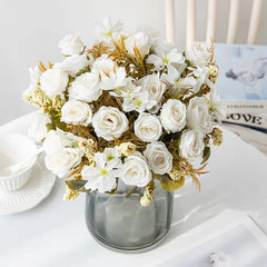 Artificial Flower Silk Rose Christmas Home flowervase Decor Bonsai Room Wedding Bride Bouquet yard  festival Party Diy Hot sale