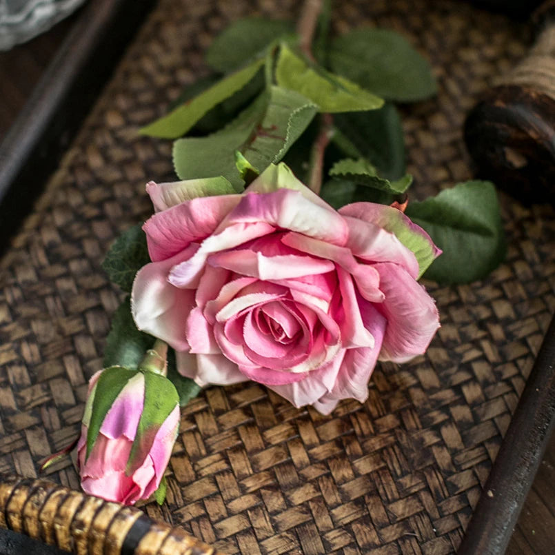 Artificial Flowers Big Silk Pink Roses New Beautiful Branch Vases for Decoration Home Wedding Retro Autumn Fake Plants Festival