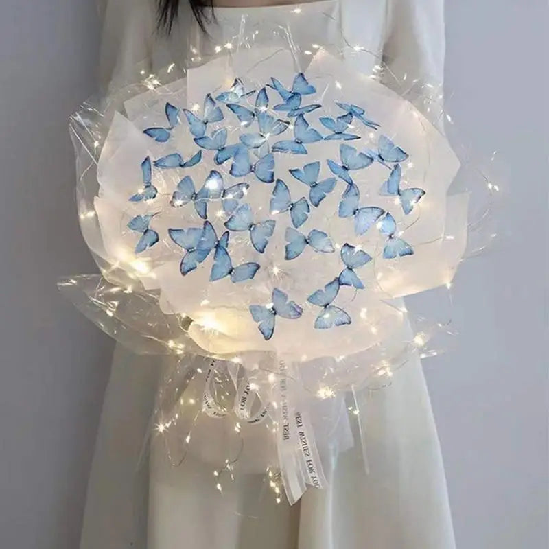 Artificial Butterfly Bouquet Material Kit DIY Handmade Butterfly Flower Bouquets With LED Light Wedding Decor Girlfriend Gifts