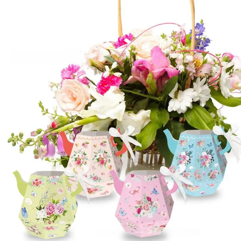 12Pcs Elegant Tea Pot Shaped Flower Boxes Tea Party Decorations Princess Party Floral Teapot Centerpieces for Tables Teapot Vase