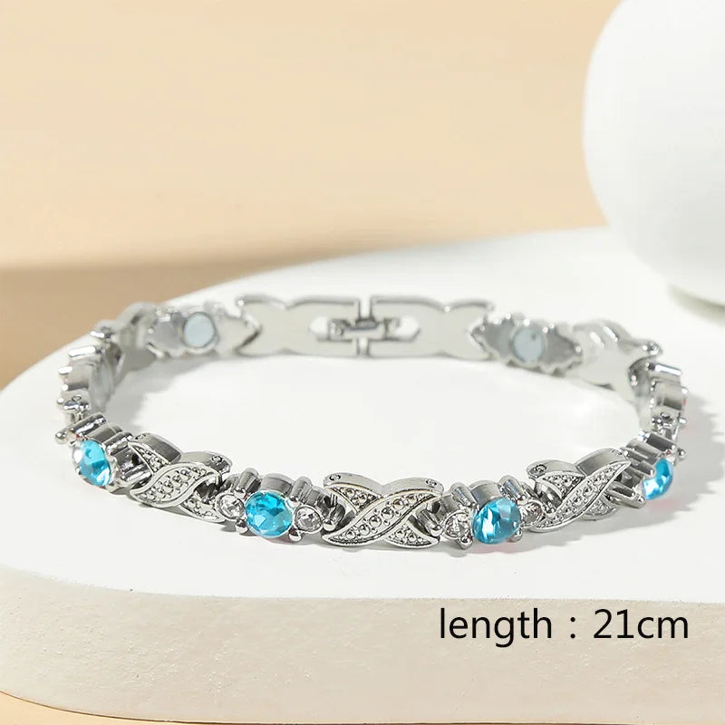 Arthritis Healthy Therapy Energy Hologram Germanium Copper Color Anklets Magnetic Crystal Bracelets for Women Rhinestone Jewelry