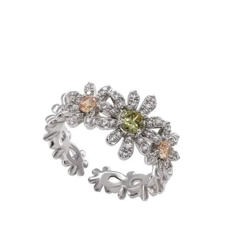 PANJBJ 925 Sterling Silver Flower Rings For Women Zircon Design Fashion Sweet Romantic Jewelry Gift Dropshipping