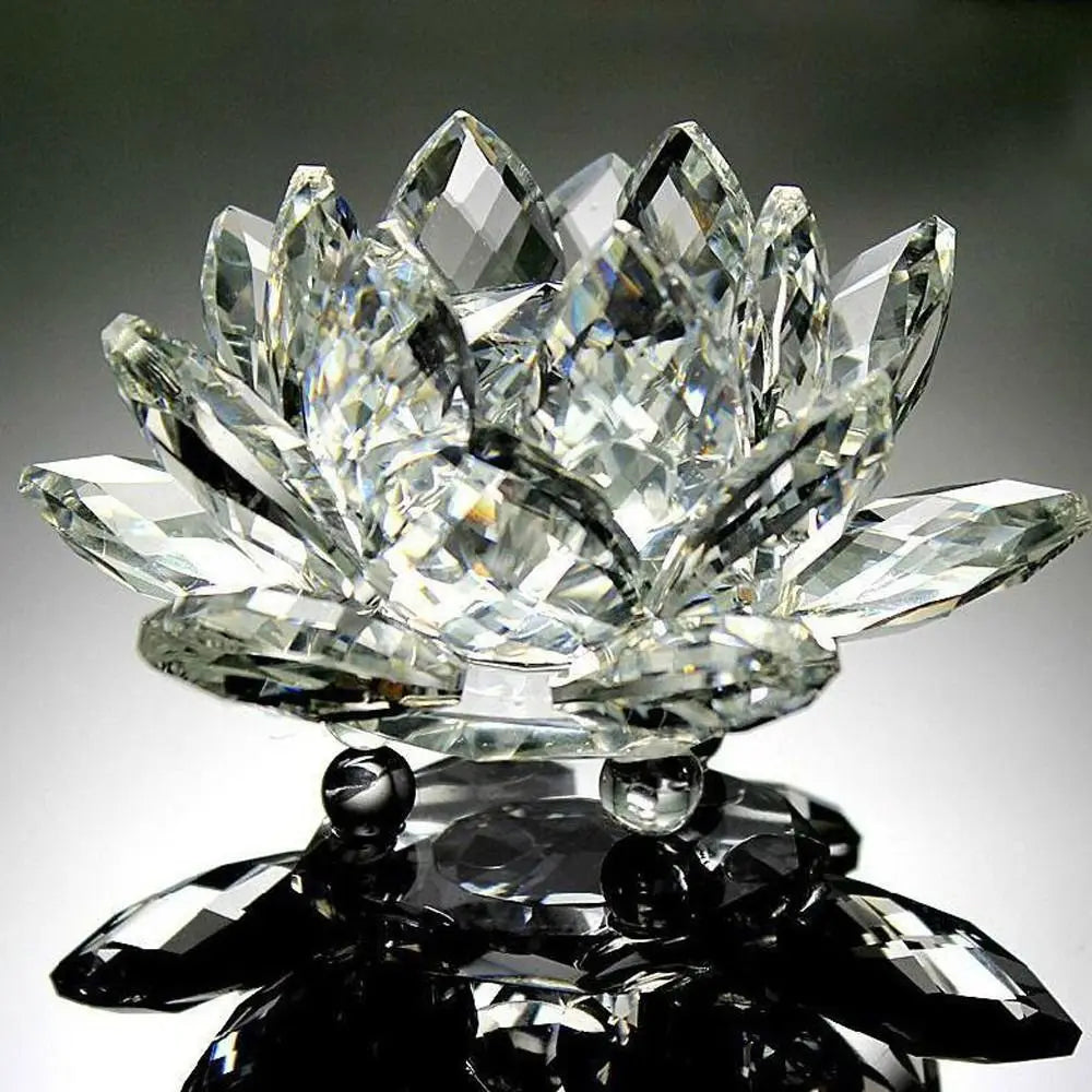Crystal Lotus Flower Figurine Home Wedding Decoration Glass Craft Collection Paperweight Office Table Ornaments Souvenir Gifts