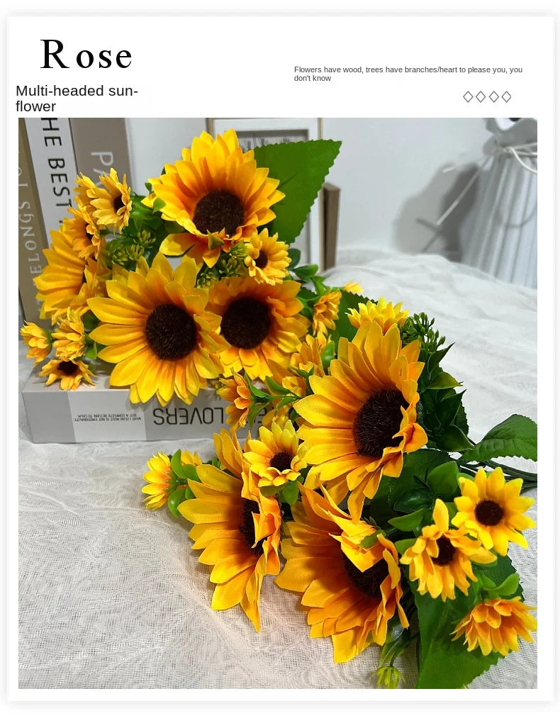 Artificial Sunflower Bouquet Silk Sunflower Fake Flowers DIY Wedding Bouquet Decoration Arrangement Party Home Decor Gift