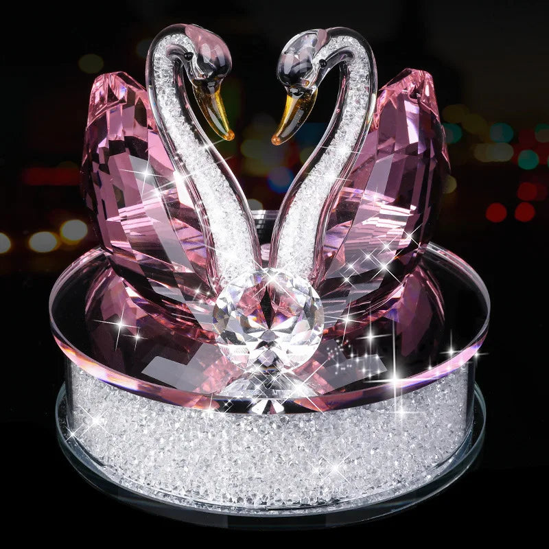 Exquisite Handmade Crystal Swan Crystal Animal Figurines Glass Car Ornament Decor Couple Swan With Base Home Decor Xmas Gift