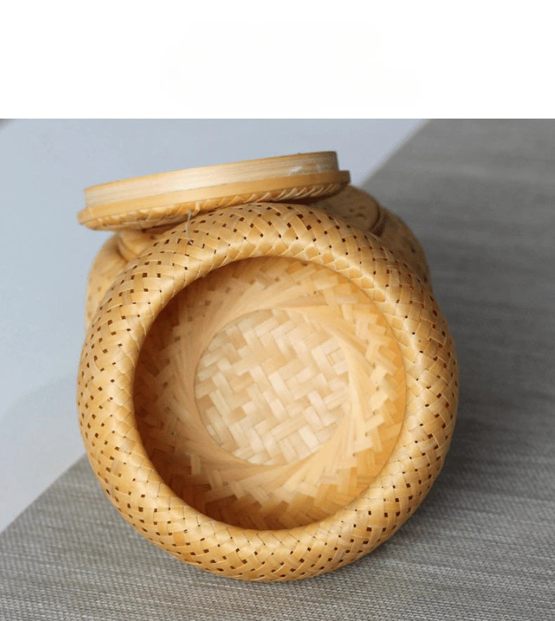 Bamboo woven small basket double-layer hollow small mini box bamboo woven packaging box,creative flower pot,bamboo woven tea jar