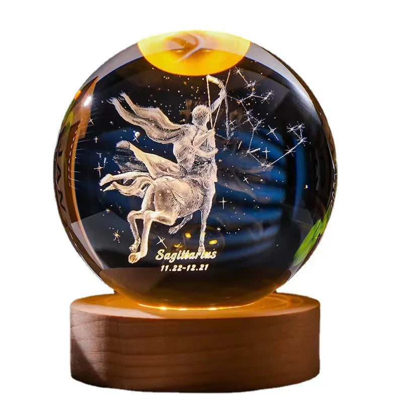 Hot 6cm 3D Crystal Ball Glass Craft Decoration 12 Constellation Birthday Gift Wooden Base Home Desktop Decor Children's Gifts