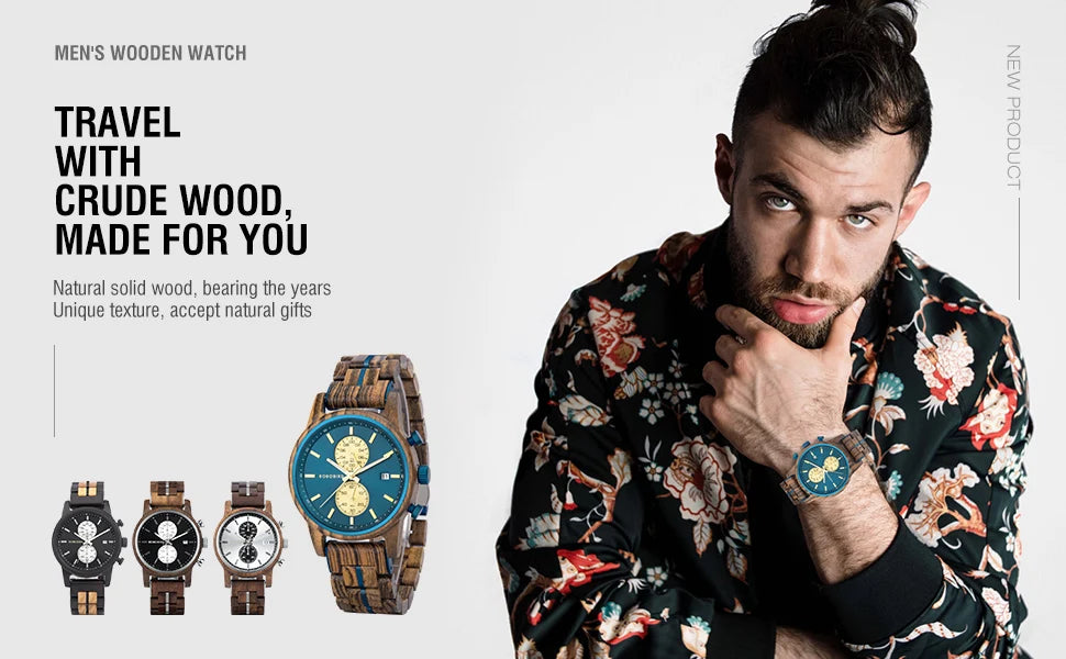 BOBO BIRD Wood Men Watch Relogio Masculino Top Brand Luxury Stylish Chronograph Military Watches Timepieces in Wooden Gift Box