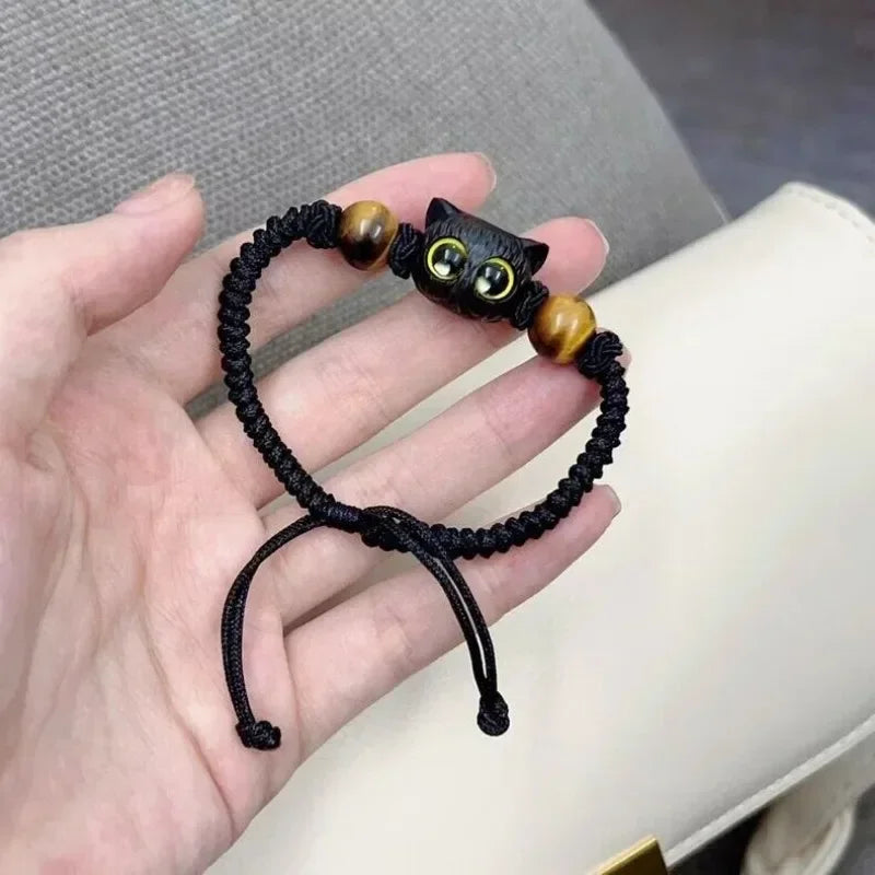 2pcs Cute Natural Stone Black Cat Bracelet for Women Men Fashion Cartoon Animal Beaded Bracelets Handmade Fashion Girl Jewelry