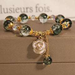 Fashion Green Crystal Bracelet Luxury Women's Rose Pendant Beaded Charm Bangles Birthday Wedding Party Jewelry Gift Wholesale