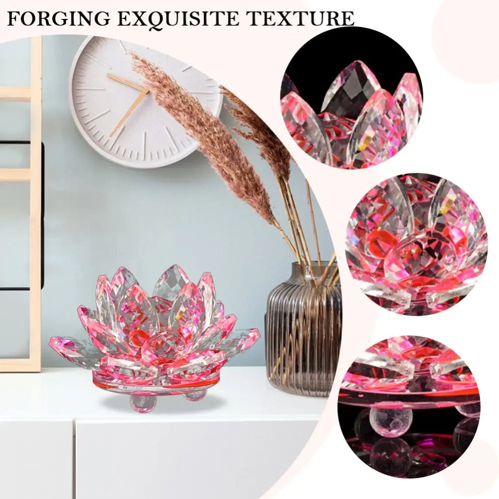Crystal Lotus Flower Figurine Home Wedding Decoration Glass Craft Collection Paperweight Office Table Ornaments Souvenir Gifts