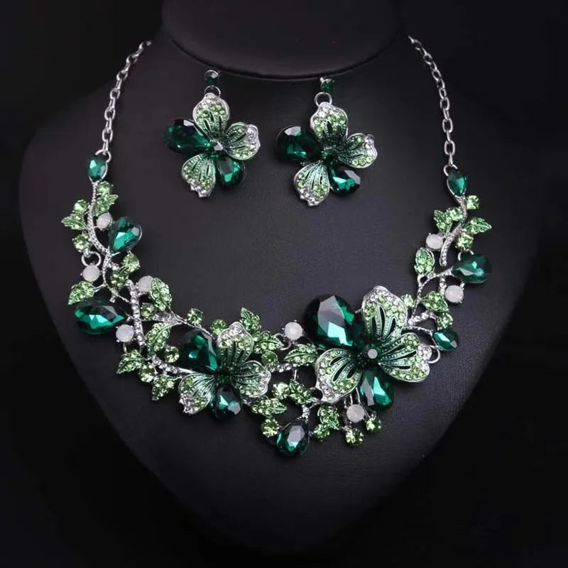 Zlxgirl jewelry Classice Fashion women's wedding jewelry sets colorful Enamel flower necklace with earring accessory