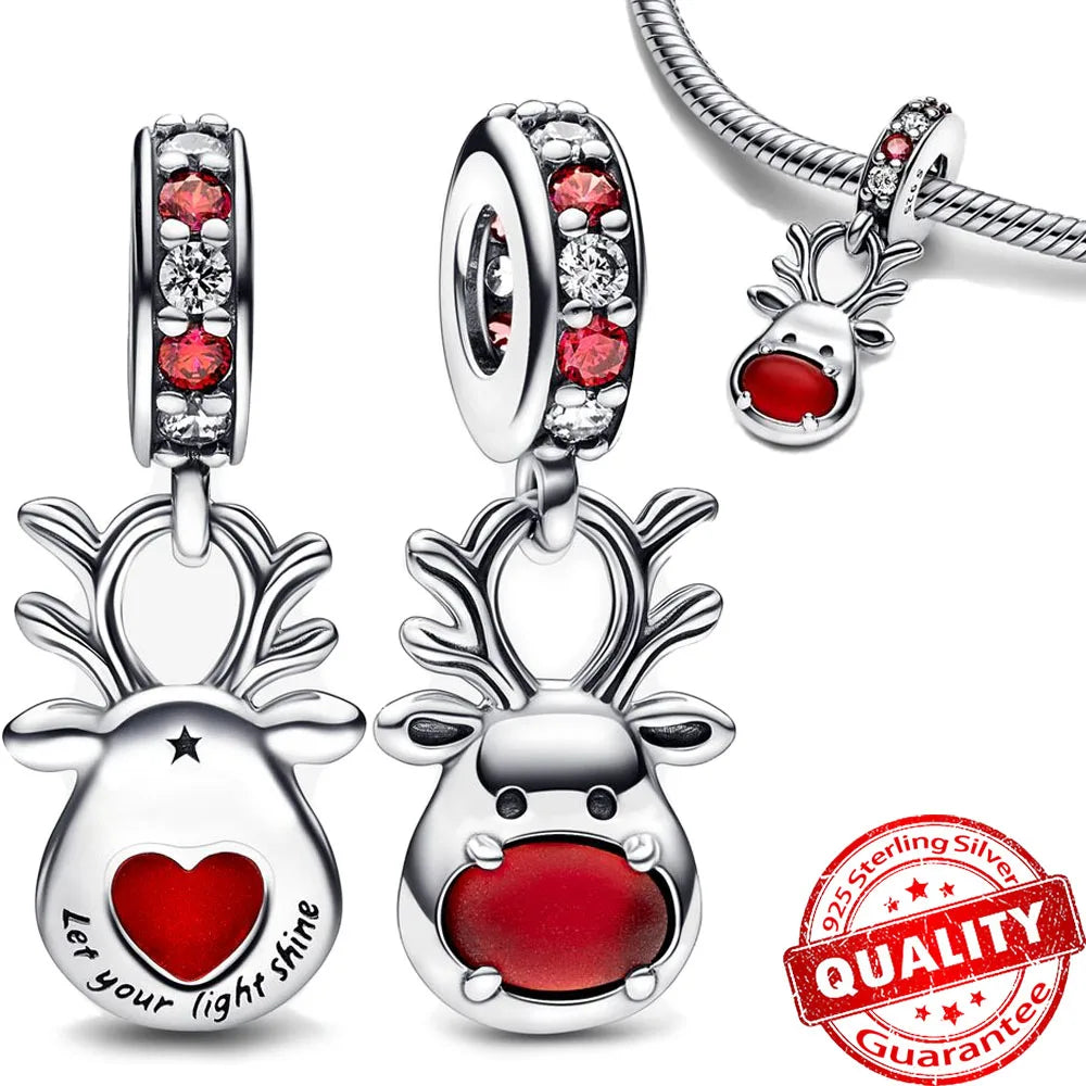 Christmas Series 925 Sterling Silver Gift Box Elk Crystal Ball Love Hot Air Balloon Charms Fit DIY Bracelet Necklace Holiday