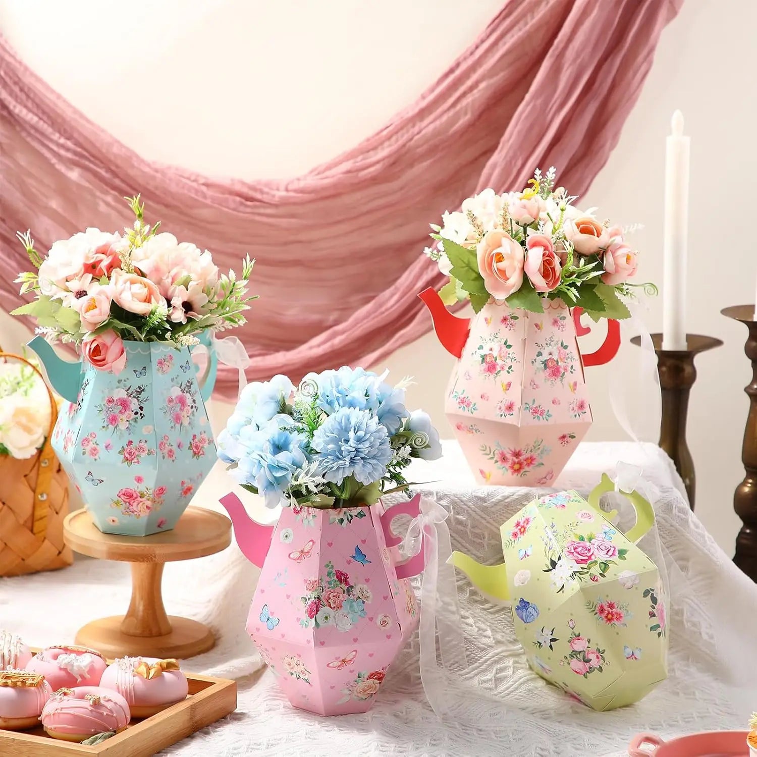 12Pcs Elegant Tea Pot Shaped Flower Boxes Tea Party Decorations Princess Party Floral Teapot Centerpieces for Tables Teapot Vase