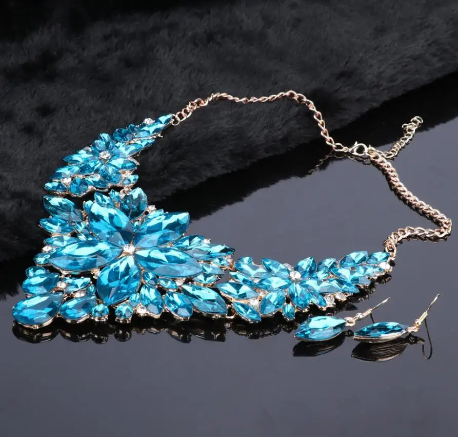 Fashion Crystal Jewelry Sets Bridal Necklace Earrings Sets Wedding Party Jewelery Dress Jewellery Decoration Accessories