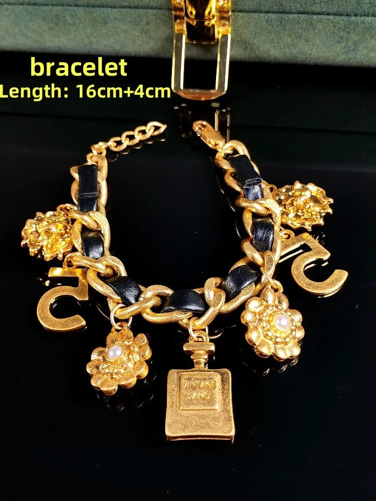 Stylish vintage style High quality luxury necklace, bracelet and brooch jewelry set for women's wedding anniversary party gifts