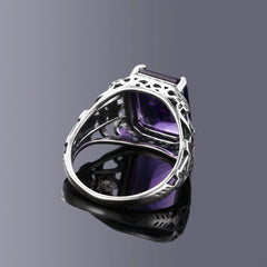 Silver Rings Amethyst Zircon Women Hollow Out Design Fine Jewelry Bridal Wedding Engagement Ring Accessory