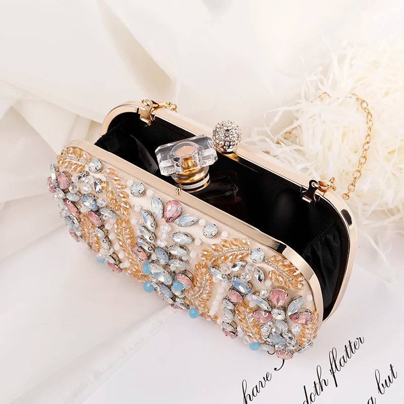 New Champagne Dinner Bag Colorful Rhinestone Handheld Bag European and American Style Women's Evening Dress Bag Storage Bag