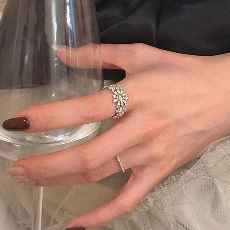PANJBJ 925 Sterling Silver Flower Rings For Women Zircon Design Fashion Sweet Romantic Jewelry Gift Dropshipping