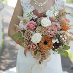 Champagne Rose Artificial Flowers Fake Flower   Decor Party Garden Wedding Marriage Decoration Bouquet Garland Accessory Leaves