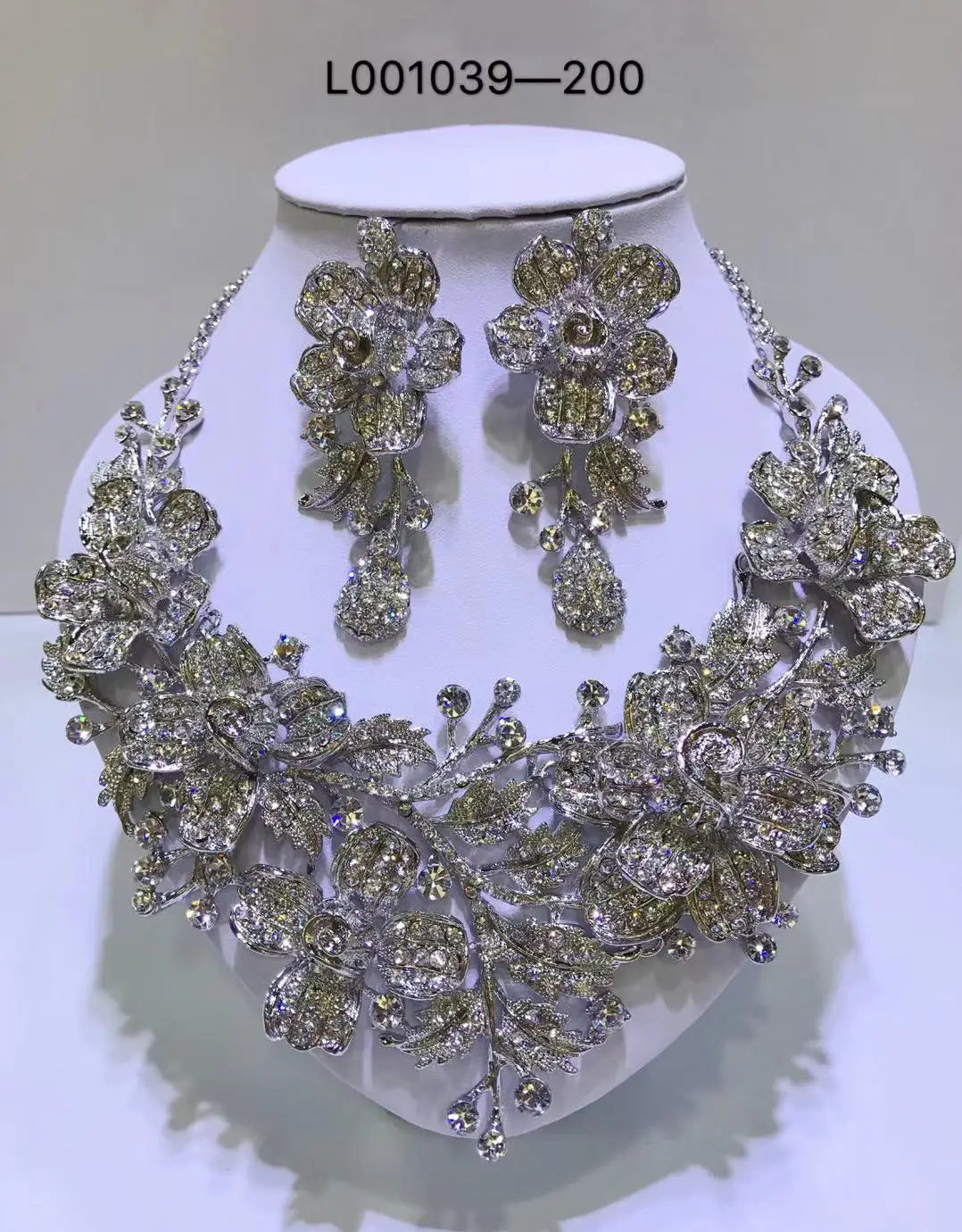 Wedding Dubai Jewelry Sets For Women Big necklace sets necklace Crystal Rhinestone Brides Flower Necklace Earring Set