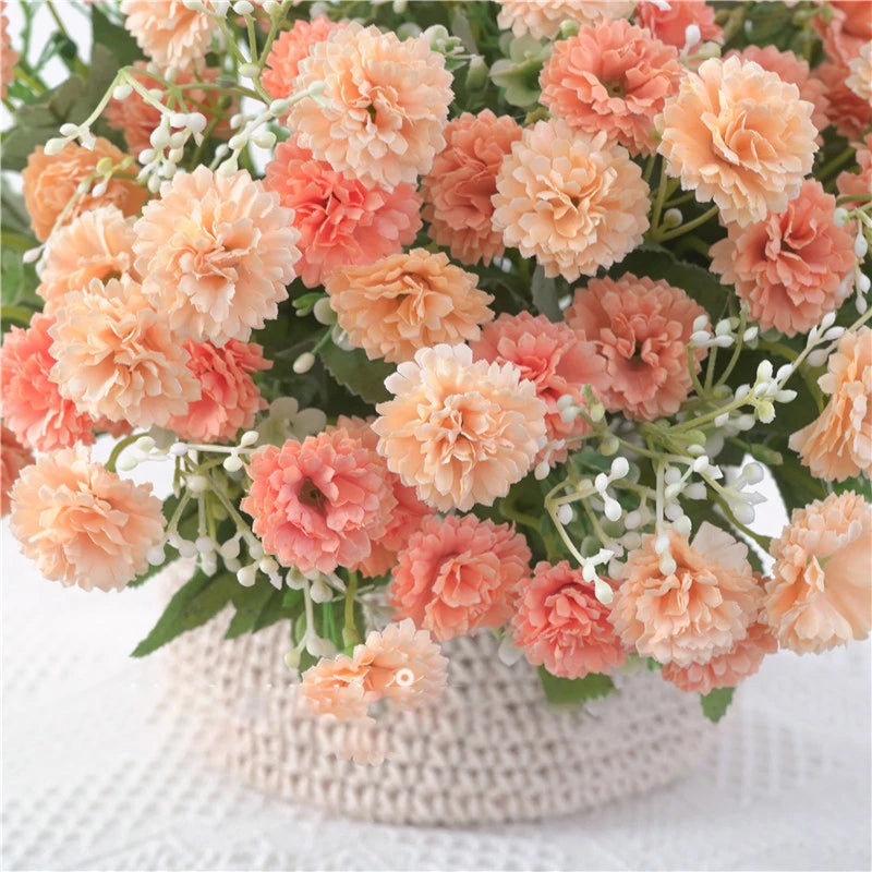 Artificial Flowers Wedding Bouquet Festival Decor Vases for Home Room Scrapbooking Diy Candy Box Silk Material Orange Hydrangea