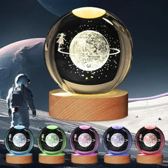6cm 3D Crystal Christmas Night Light Wooden Base Seven Spectral Colors LED Gift for Boys and Girls
